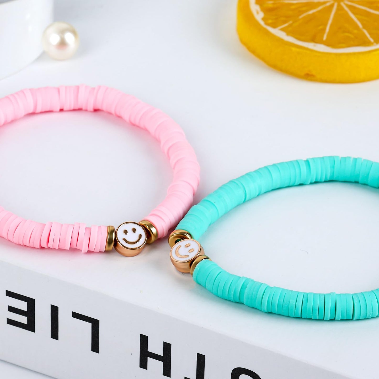 JIASHUYEYE Smile face Preppy Bracelets for Teen Girls - Stackable Boho Surfer Friendship Bracelets Set for Little Girls & Women