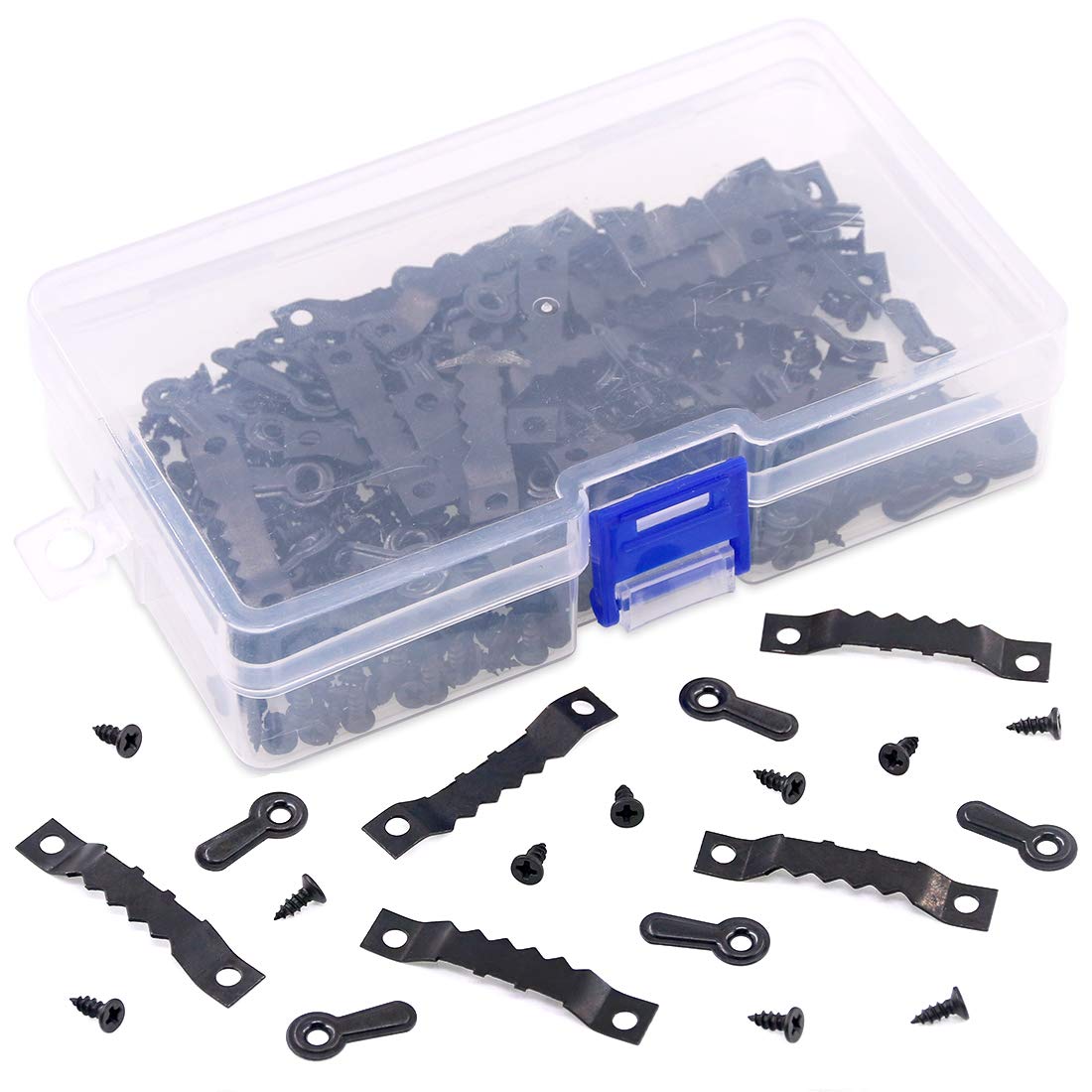 160Pcs Picture Hangers Kit, Including 80Pcs Black Sawtooth Picture Frame Hanging Hangers Double Hole and 80Pcs Photo Frame Turn Button with Screws Perfect for Home Decoration - Black