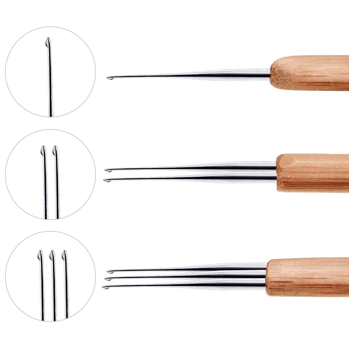 Zonon 3 Pieces 0.75 mm Dreadlock Crochet Hook Bamboo Needle Weaving Crochet, Include 1 Hook, 2 Hooks, 3 Hooks for Dreadlock Supplies