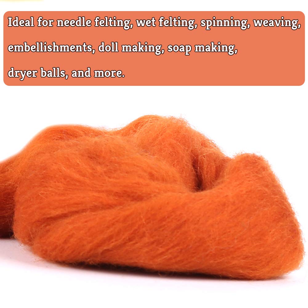Wool Roving Bulk - 8.82oz Super Wool Chunky Yarn, Wool Roving Top for Needle Felting, Soft Felting Wool Supplies for Hand Spinning, Felting, Blending, Weaving and DIY Craft