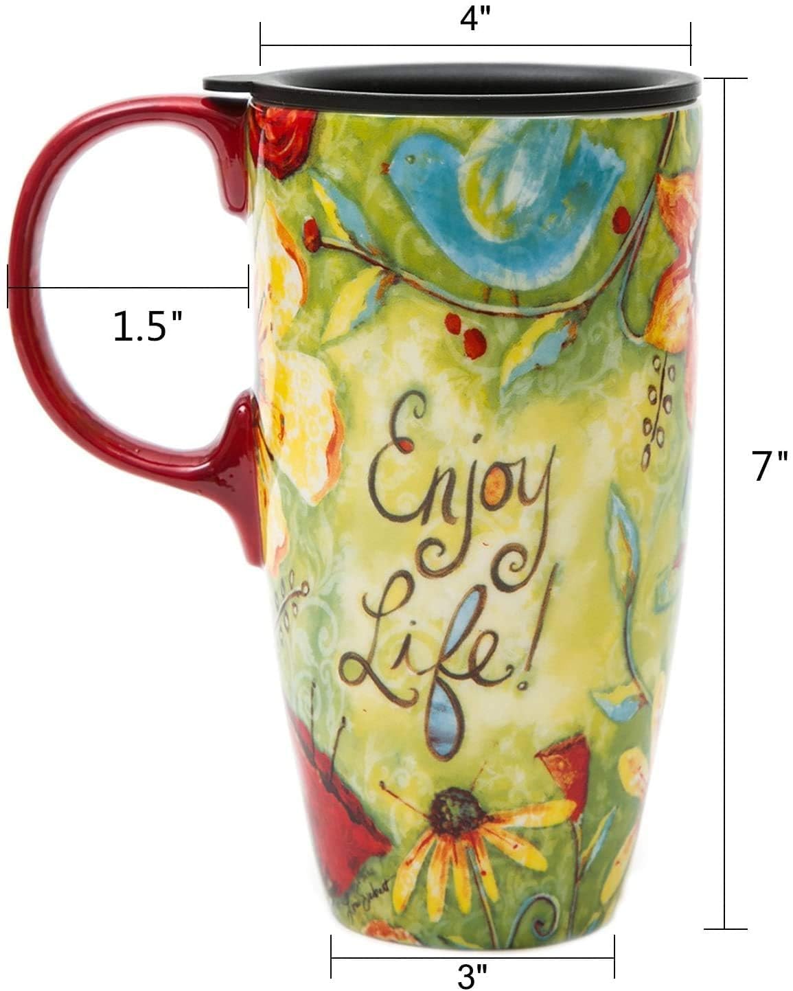 Coffee Ceramic Mug Porcelain Latte Tea Cup With Lid 17oz. Enjoy Life