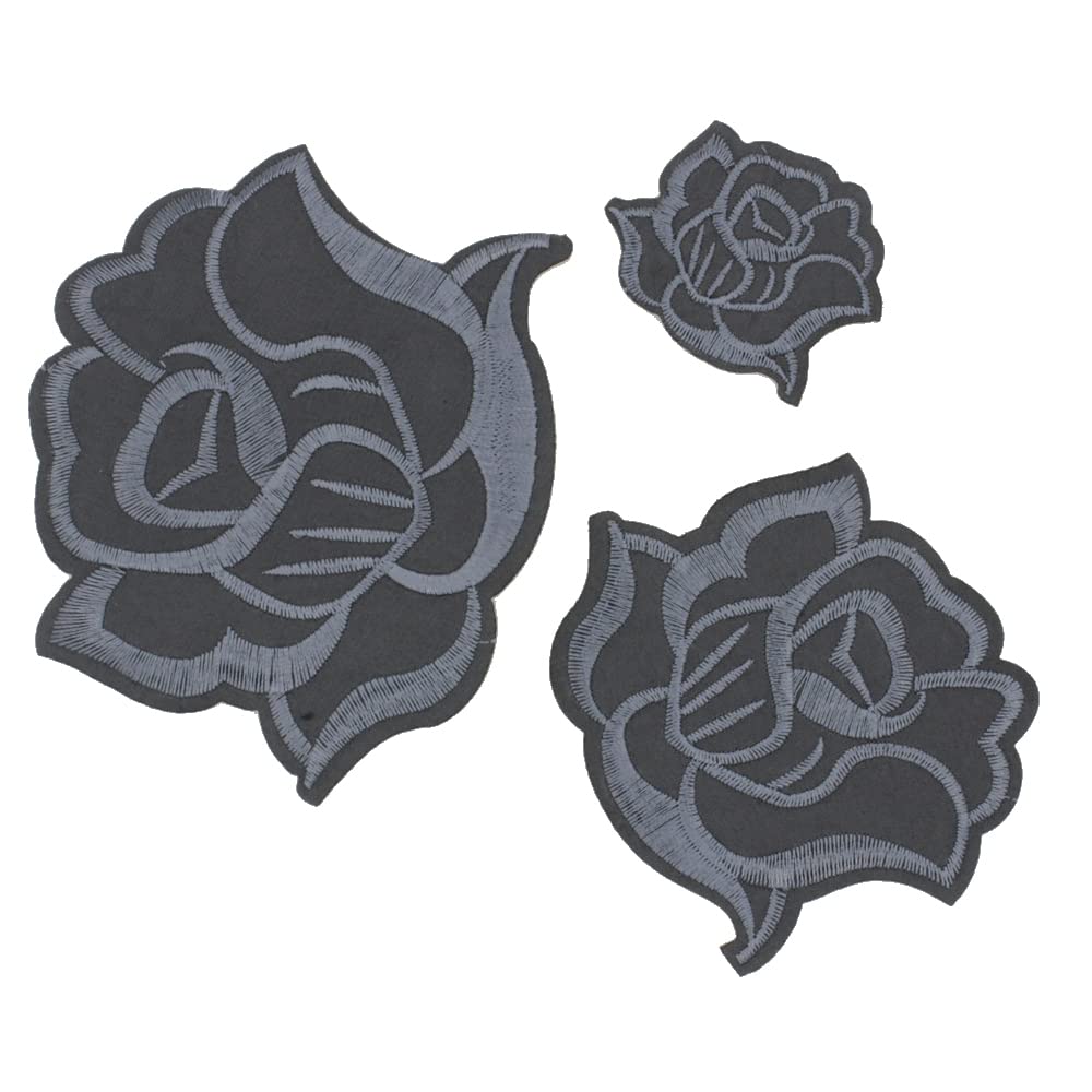 U-Sky Iron on Flower Patches, Embroidery Flower Iron-on Appliques for Clothing Backpacks Jeans Jackets (Deep Gray-3D)