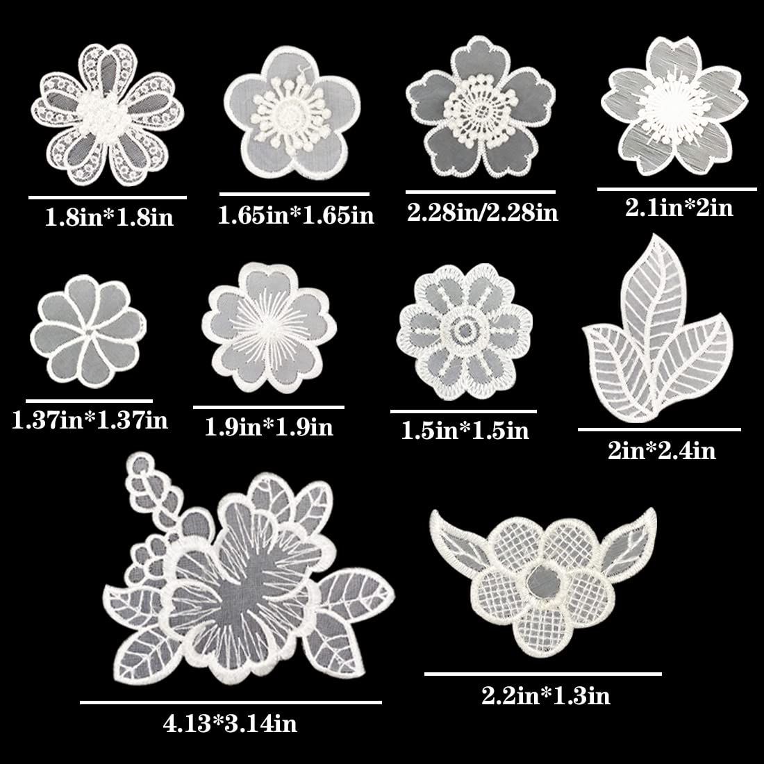30 PCS Lace Flowers Applique Embroidery Flowers Leaf Sew Iron On Patch, Organza Patches Flowers Applique for Wedding Bridal Dress Sewing Craft DIY Clothes Hair Ornaments (White)