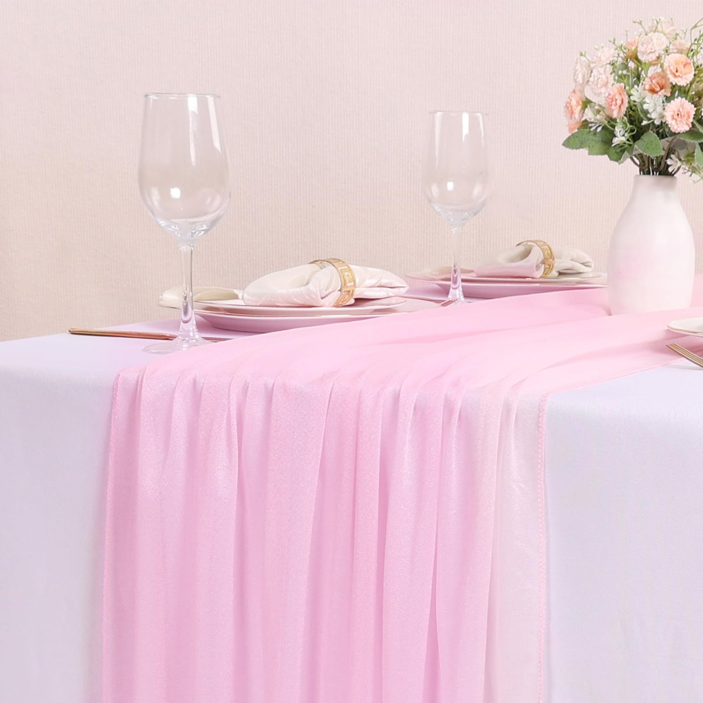 10FT Blushing Pink Chiffon Table Runner 30x120 Inches Spring Boho Sheer Fabric Table Runner for Wedding Bridal Baby Shower Birthday Party Valentine's Day Decorations