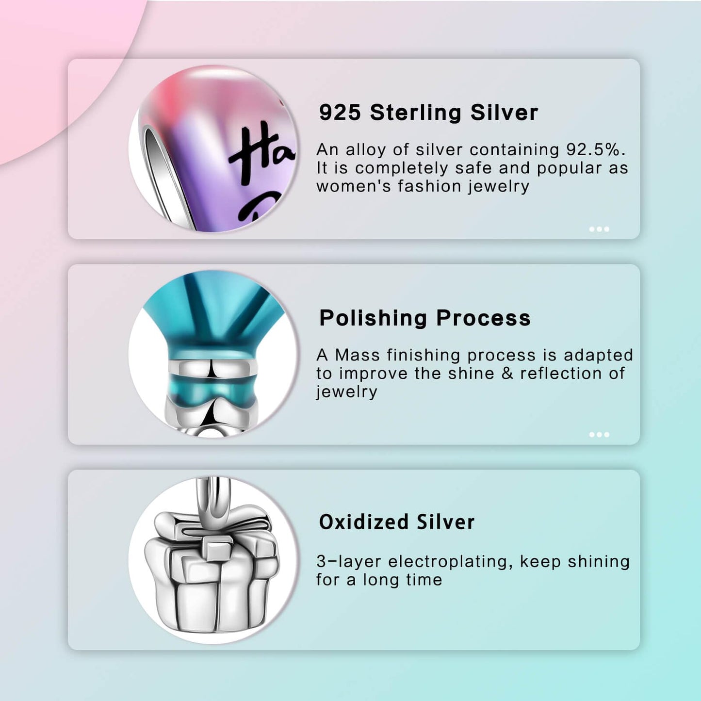 LUXILLA Hot Air balloon Happy birthday Dangle Charm Silver Charms 925 Sterling Silver fits Bracelets Necklace Pendant Bead Charms Jewelry Gift for Women Family Friends