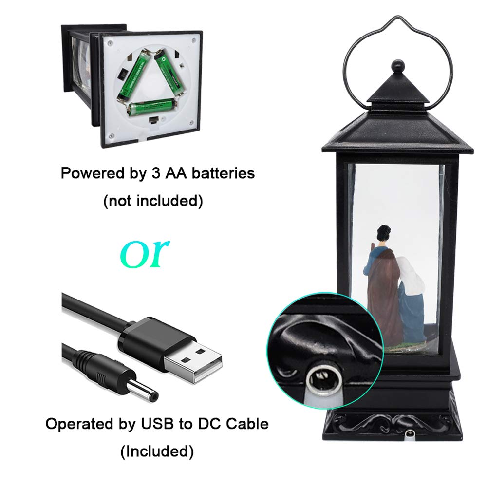 Nativity Music Snow Globe Lantern with Timer Battery Operated & USB Powered Lighted Singing Snow Globe Lamp Spinning Water Swirling Glitters Christmas Decor 4" x 4" x 12"