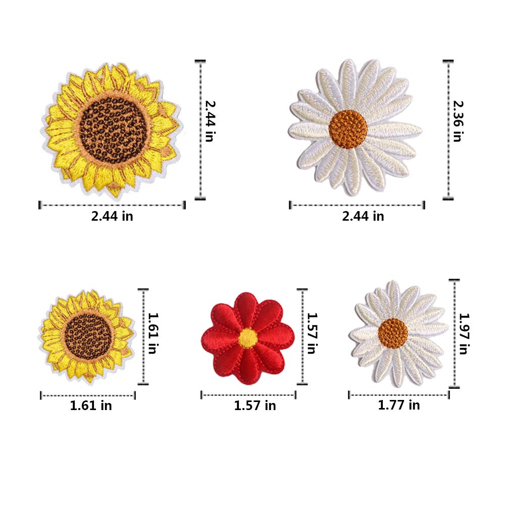 17pcs Sunflower Daisy Flower Patch, Sew/Iron on Embroidered Appliques DIY Craft Patches for Clothes Backpacks Hats Jeans Jackets