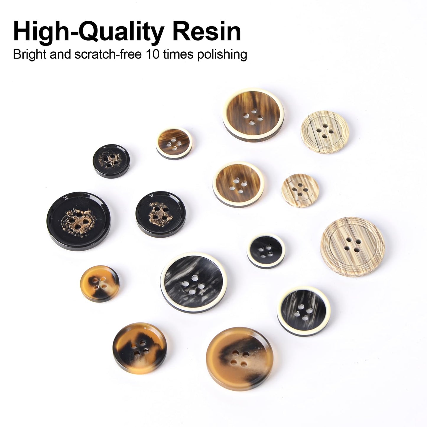 110Pcs Mixed Sewing Buttons, 4-Hole Craft Round Blazer Buttons, 5 Color 3 Size (15mm, 20mm, 25mm) Suit Coats Resin Button, Suitable for Variety Clothing Sewing, DIY Craft (Style D)