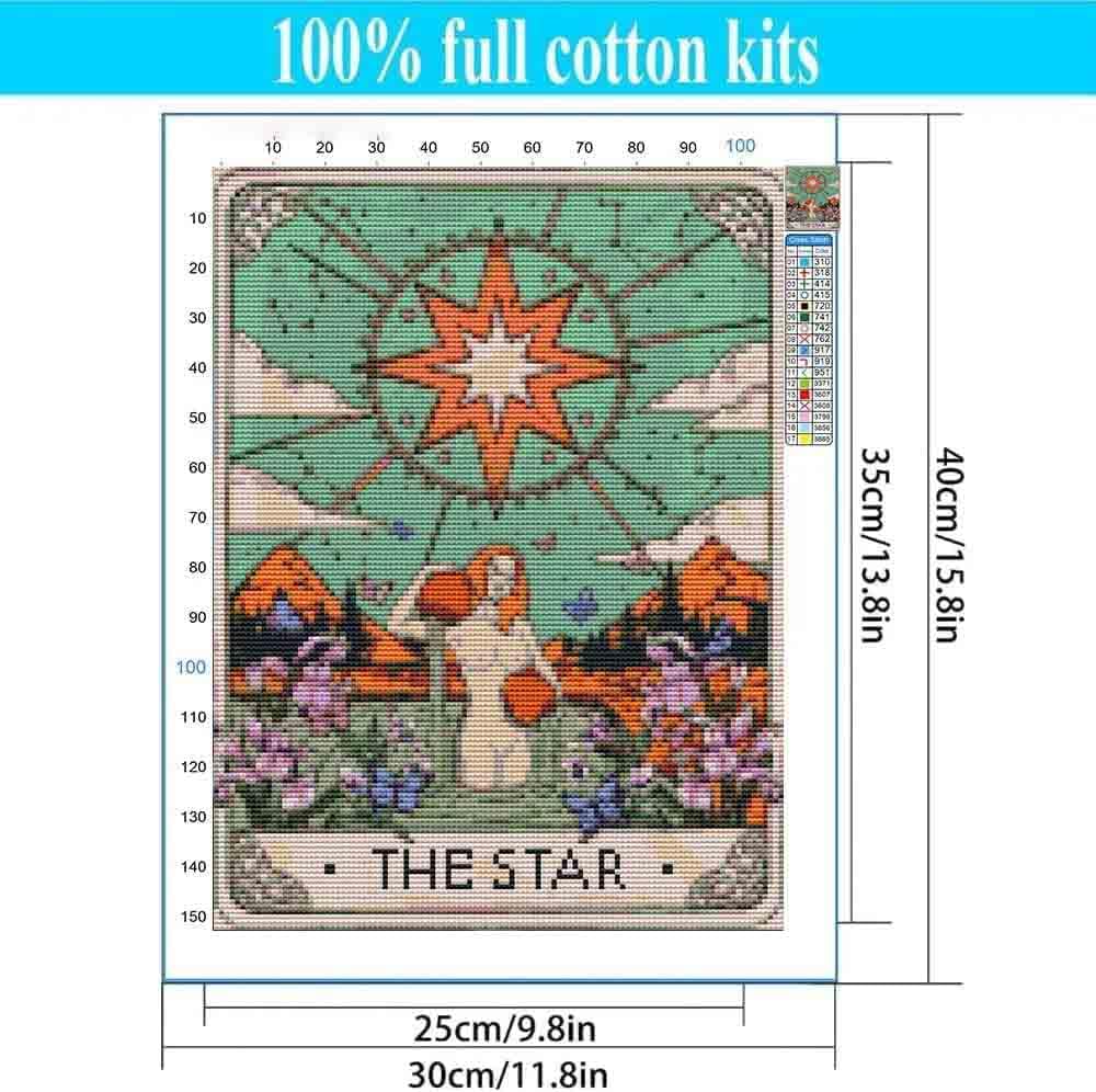 3 Pack Tarot Cards Stamped Cross Stitch Kits - Sun Moon Stars Embroidery Kits for Beginners Adults,11 CT Patterns Dimensions Counted Cross Stitch Kits Arts Craft Kits 12 x 16 inch