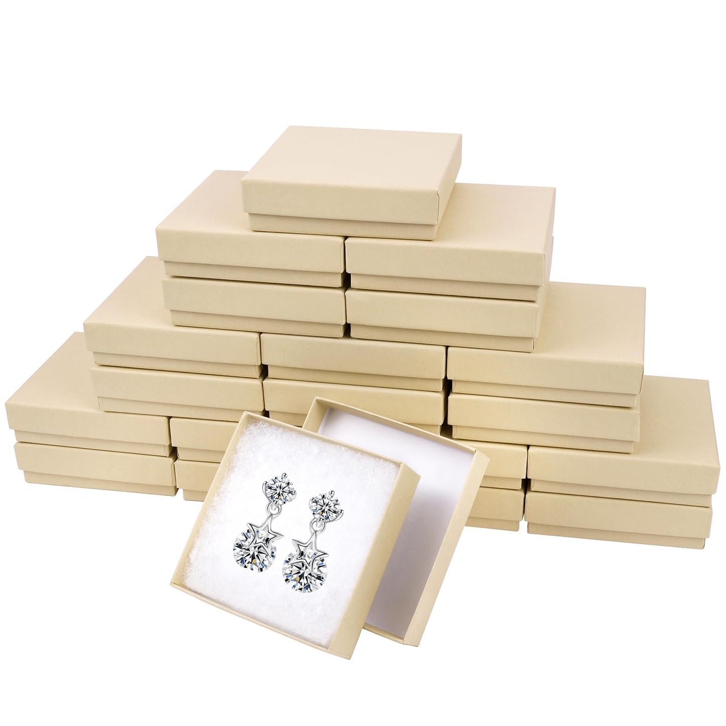 batifine Cardboard Jewelry Gift Boxes, 20 Pack 3.5x3.5x1 Inch, Bulk Cotton Filled Small Jewelry Boxes with Lids for Necklace Ring Bracelet Earring Display Box (Brown)