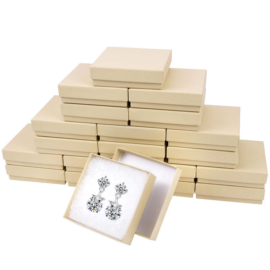 batifine Cardboard Jewelry Gift Boxes, 20 Pack 3.5x3.5x1 Inch, Bulk Cotton Filled Small Jewelry Boxes with Lids for Necklace Ring Bracelet Earring Display Box (Brown)