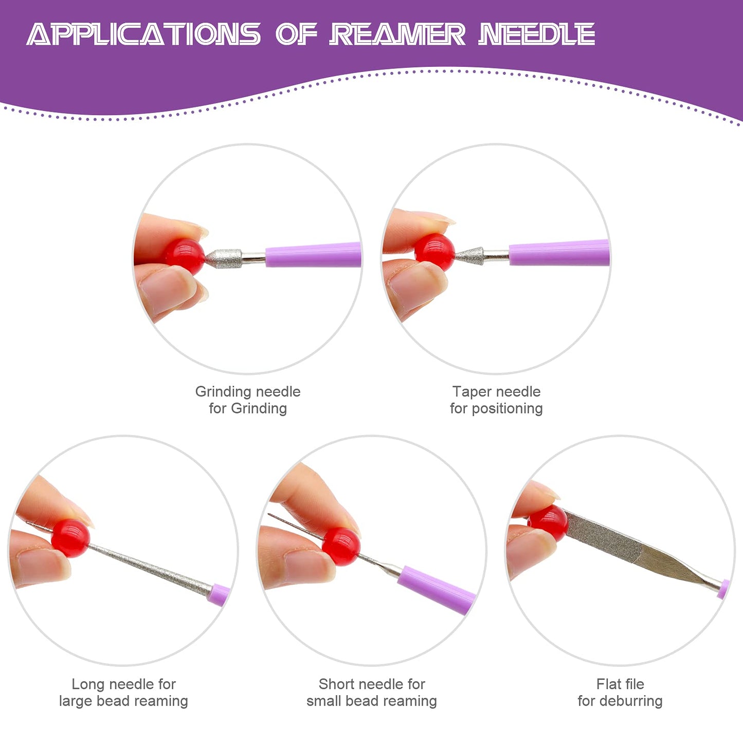 Bead Reamer for Jewelry Making, Bead Spinner Hole Enlarger Tool for Glass Plastic Metal Wood Beads, Remove Burrs, Enlarge Holes, Smooth Edges(5 Pieces)