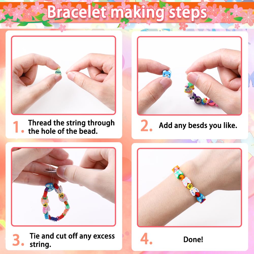 DULEFUN 960pcs Polymer Clay Beads Charms Bracelet Kit 24 Styles Cute Fun Clay Flower Butterfly Heart Animal Letter Pony Beads for Necklace Earring Making Women Girls DIY Accessories
