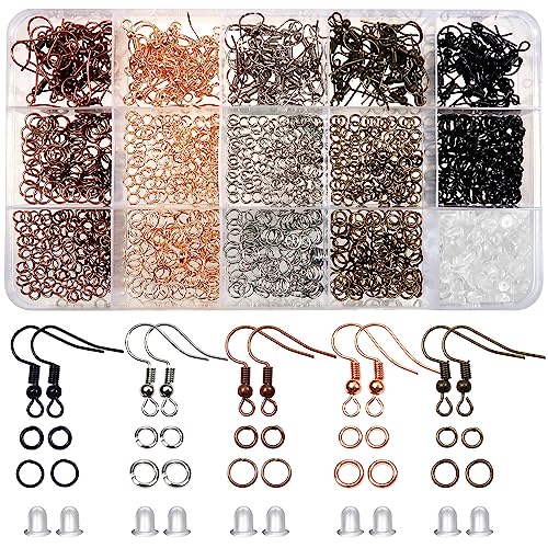 TOAOB 150pcs Hypoallergenic Earring Hooks Mixed Colors Ear Wire Hooks Earring Making Kit with 1000pcs Open Jump Rings 200pcs Earring Backs for Jewelry Making Findings