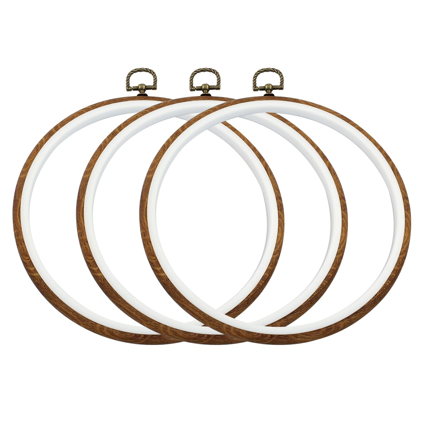 8 Inch Embroidery Hoop Frame Set, Round Circle Imitated Wood Display Frame, Cross Stitch Hoops for Art Craft Sewing and Hanging (3 Pcs)