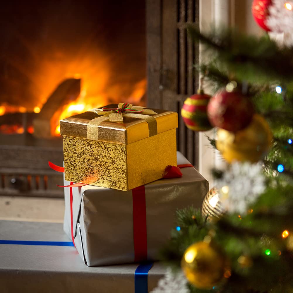 4 Rolls 3/8" Christmas Ribbon - Glitter Metallic Ribbon & Satin Ribbons Set, Total 100 Yards Xmas Holiday Festival for Gift Wrapping, Crafts, Festival Ornaments, Wedding Party Decoration