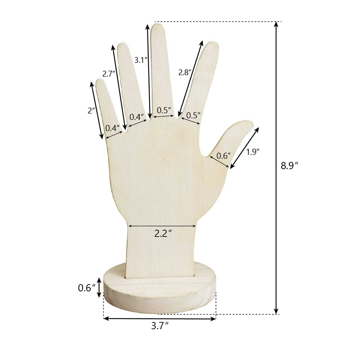 MOOCA 6 Pcs Real Wooden Hand Form Jewelry Display Set, 2 Way Design for Wall Hanging or Standalone Mannequin Finger Hand Display, Premium Real Wood Sturdy Base, Wash White Color