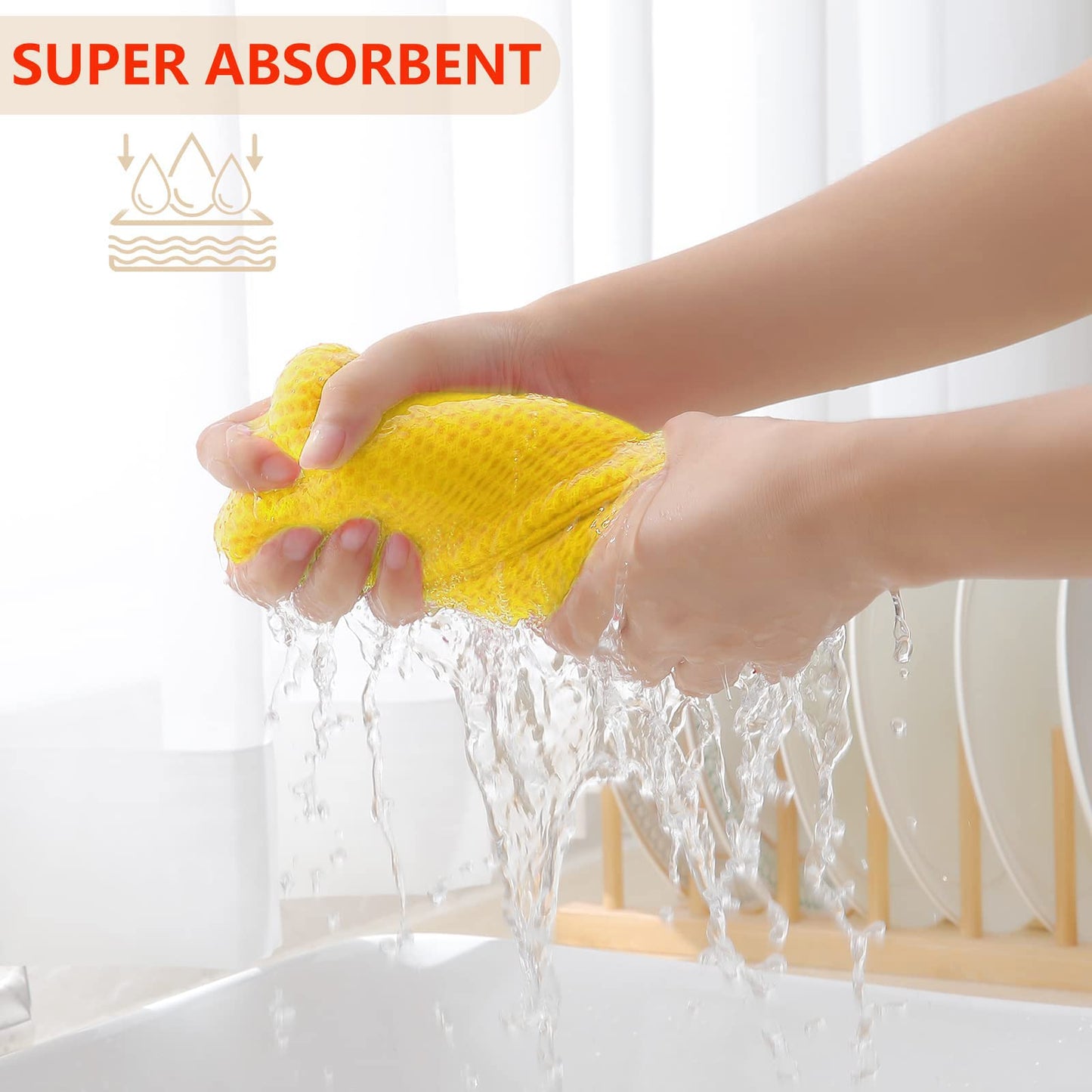 100% Cotton Waffle Weave Kitchen Dish Cloths, Ultra Soft Absorbent Quick Drying Dish Towels, 12 x 12 Inches, 6-Pack, Yellow