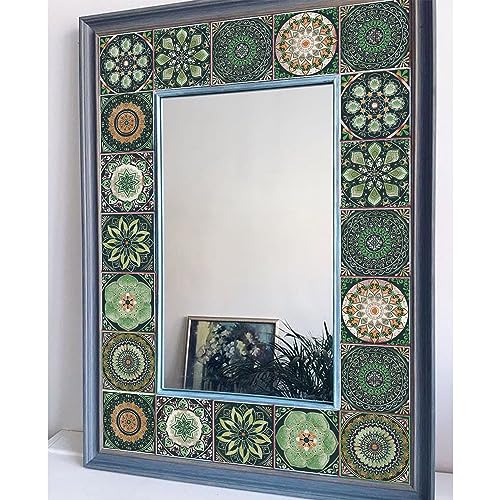 Adreamer90 Mandala Moroccan Wallpaper Tile Stickers 5.91 * 5.91 in Peel and Stick,Removable Talavera Decor 2D Wall Tile Decals for Kitchen Bathroom Laundry Stair Fireplace Art Decor Tiles