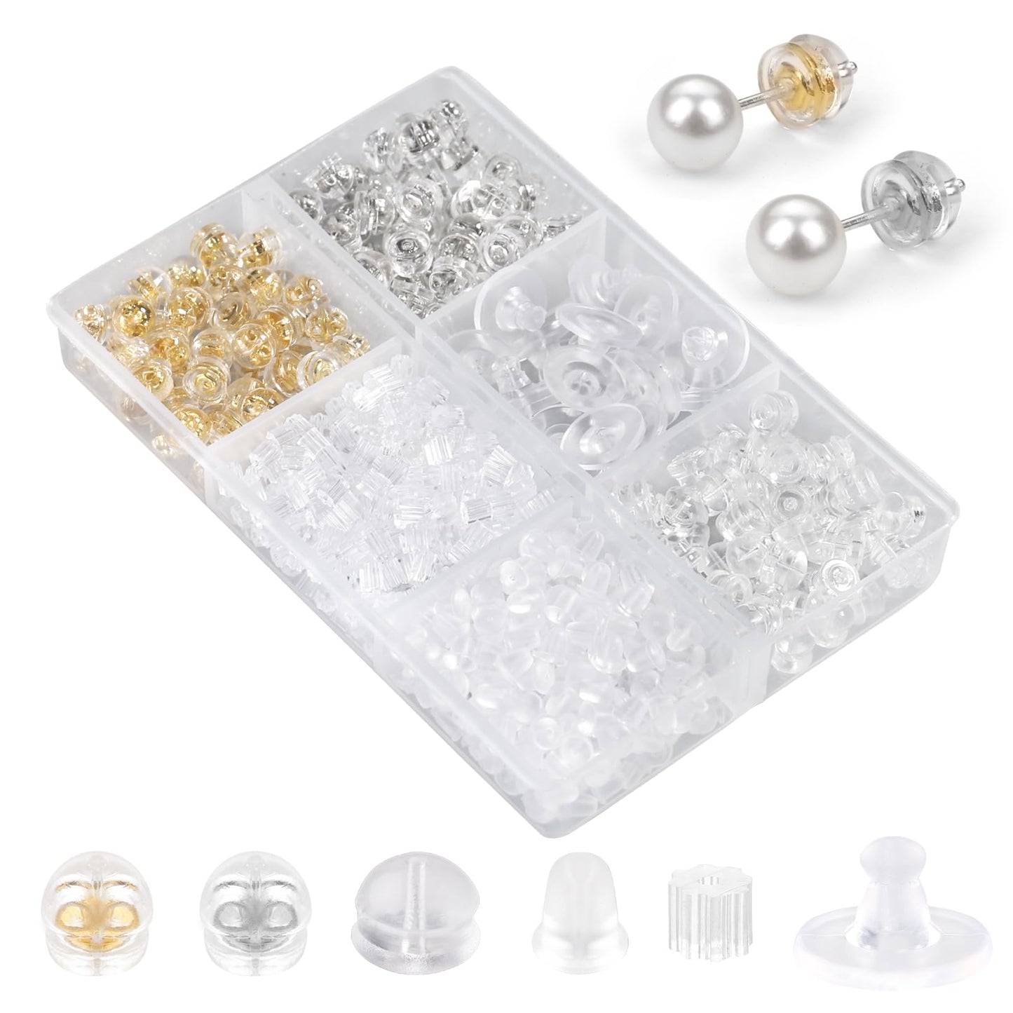 570 Pcs Rubber Earring Backs for Studs, Silicone Earring Backs Hypoallergenic Plastic Clear Earring Backings Bullet Clutch Stoppers Replacements for Fish Hook Earring Studs Hoops