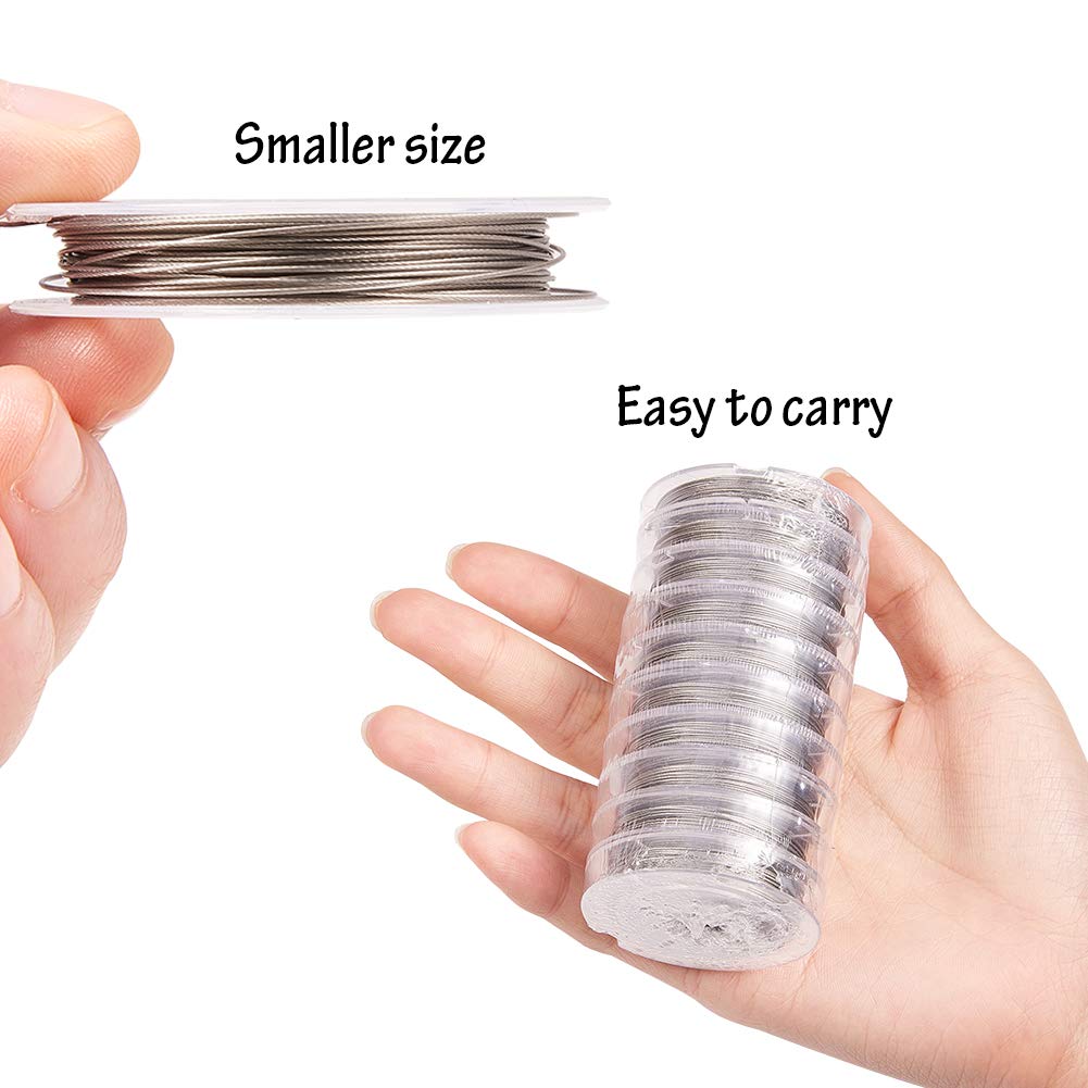 PandaHall 10 Rolls 0.45mm Steel Tiger Tail Beading Wire Stainless Steel Color Soft Flexible Jewelry Wire for Jewelry Making, Bead Stringing, Crafting(10yard/ roll, 100yard totally)
