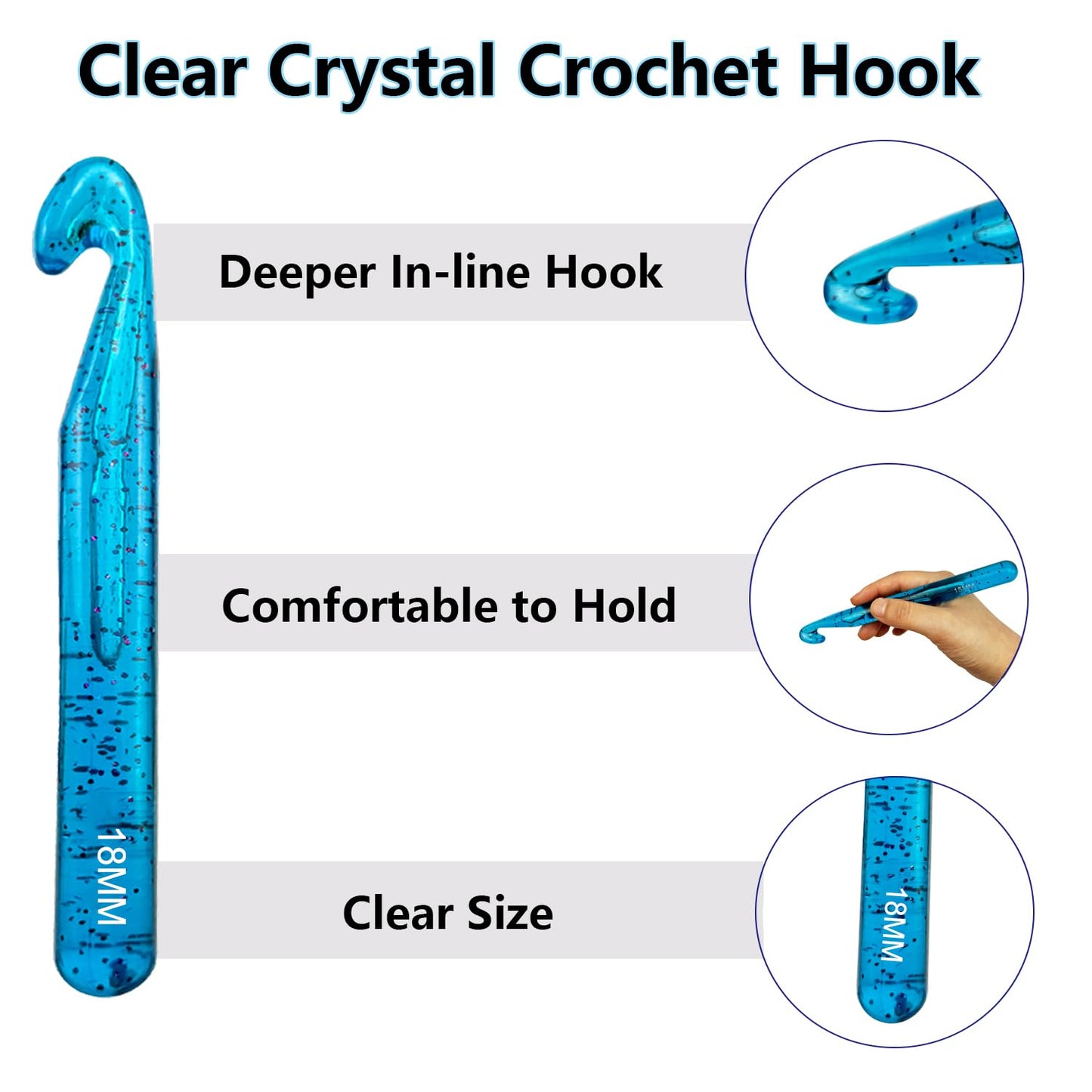 43 Pcs Large Crochet Hooks Set,12mm 15mm 18mm 20mm 25mm Large Crochet Hooks for Chunky Yarn,Plastic Crystal Smooth Big Crochet Needles for Handmade DIY Crochet with Storage Bag