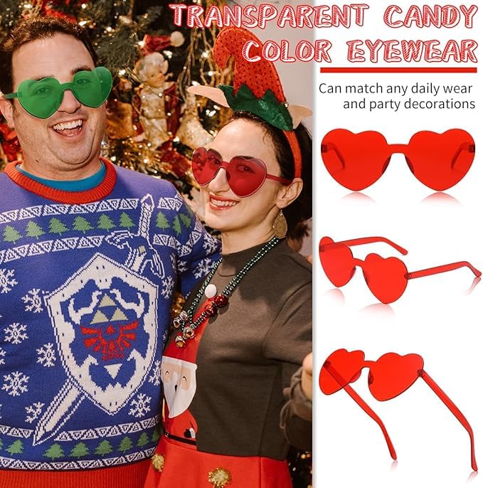 Colrea 12 Pairs Heart Sunglasses for Women Men, Trendy Heart Shaped Rimless Transparent Sunglasses, Colorful Frameeless Glasses, Bachelorette Party Favors