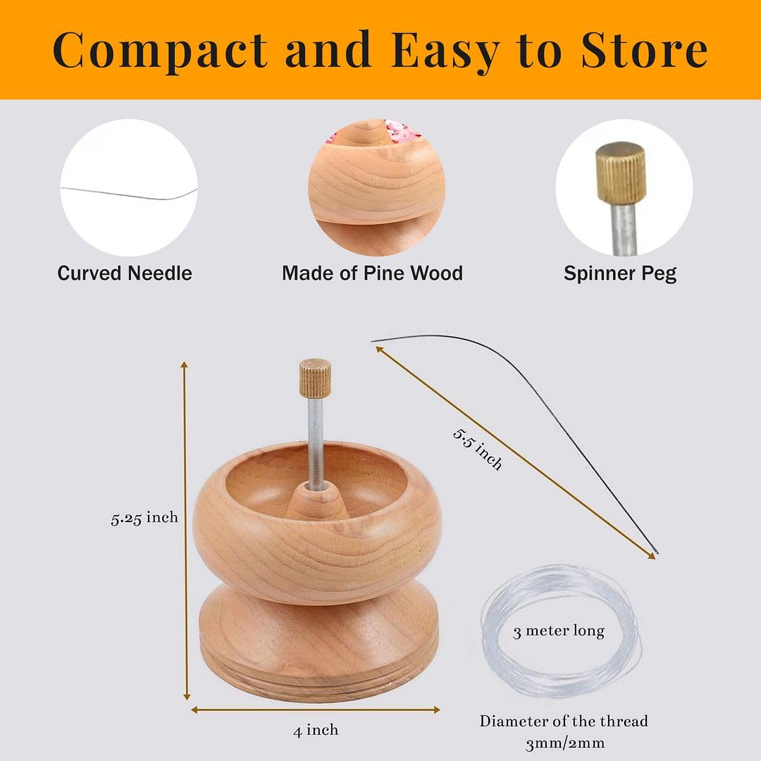 Seed Bead Spinner for Jewelry Making Kit - Clay Bead Spinner with Big Eye Beading Needle & 3 Meter Wire - Necklace Bracelet Maker Wooden - Birthday Anniversary Decorations Christmas Gifts - Pinewood