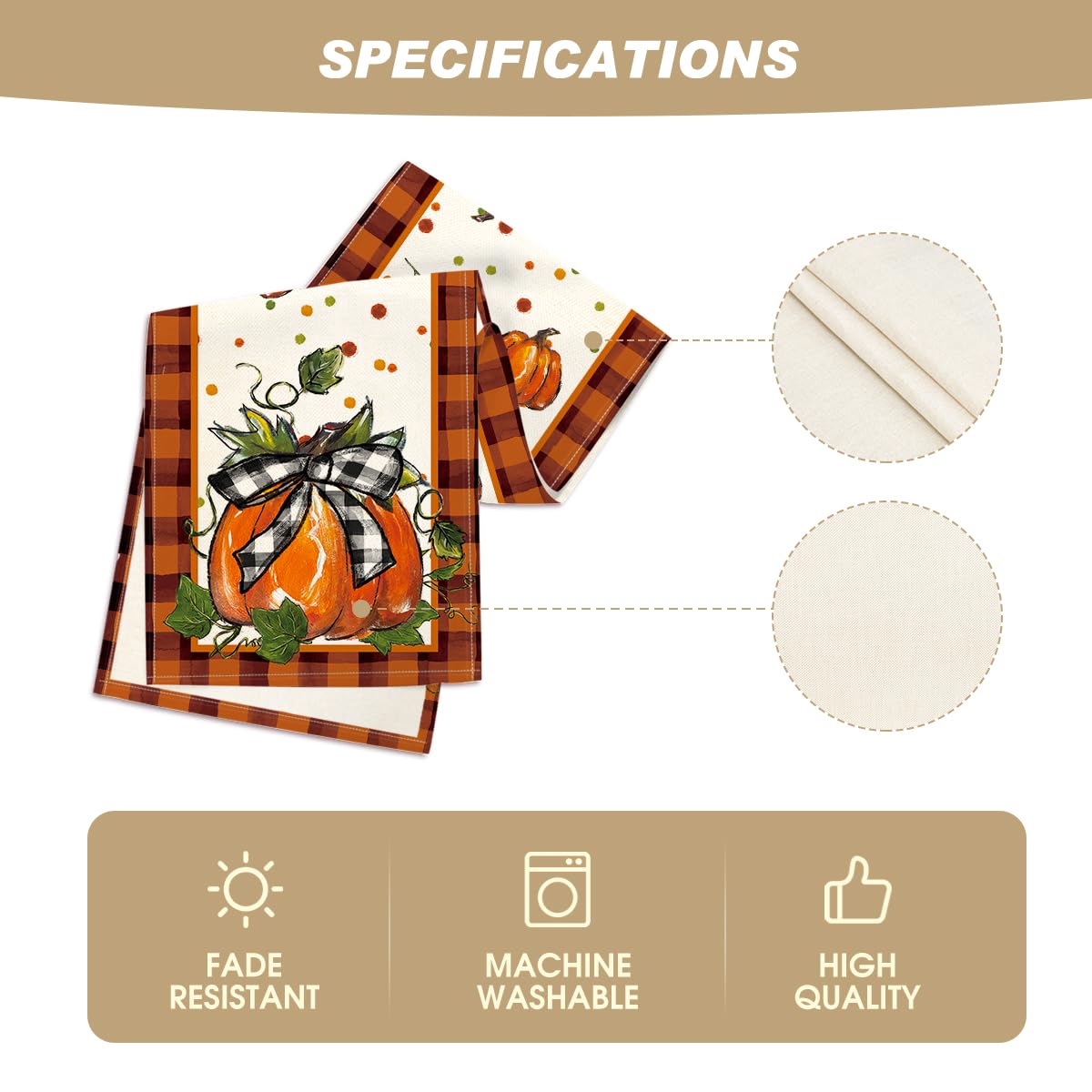Artoid Mode Pumpkin Bowknot Buffalo Plaid Fall Table Runner,Seasonal Autumn Kitchen Dining Table Decoration for Home Party Decor 13x72 Inch
