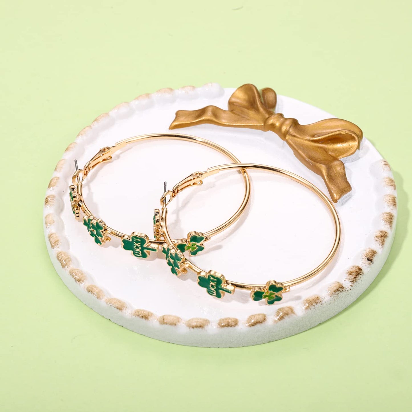 BVGA St Patrick's Day Hoop Earrings Green Shamrock Charm Earrings Festive Clover Luck Hat Leprechaun Funny Irish Hoop Earrings Jewelry Gift for Women