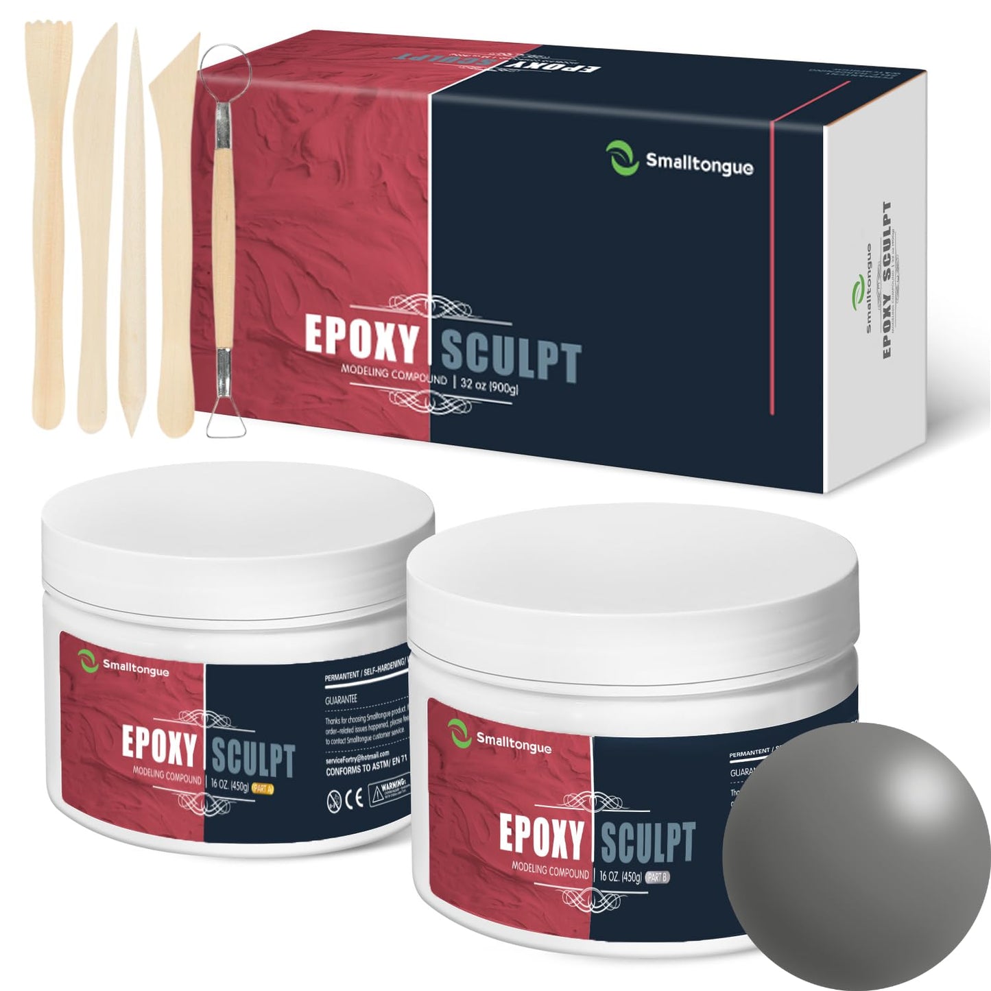 Smalltongue AB Epoxy Sculpt Clay, Natural Color, 2 Part Epoxy Sculpture Modeling Paste Clay (A & B) 1 Pound, Modeling Compound for Modeling, Repair, Fill Up Retrofit and Sculpture