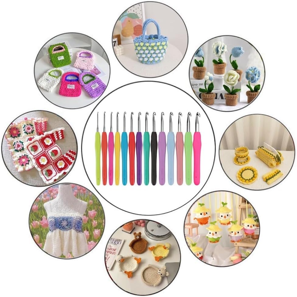 Crochet Hook Set,14 Sizes Crochet Hooks Ergonomic Soft Grip,Crochet Hooks for Arthritic Hands with Case,Crochet Needles(Size B-Size N)