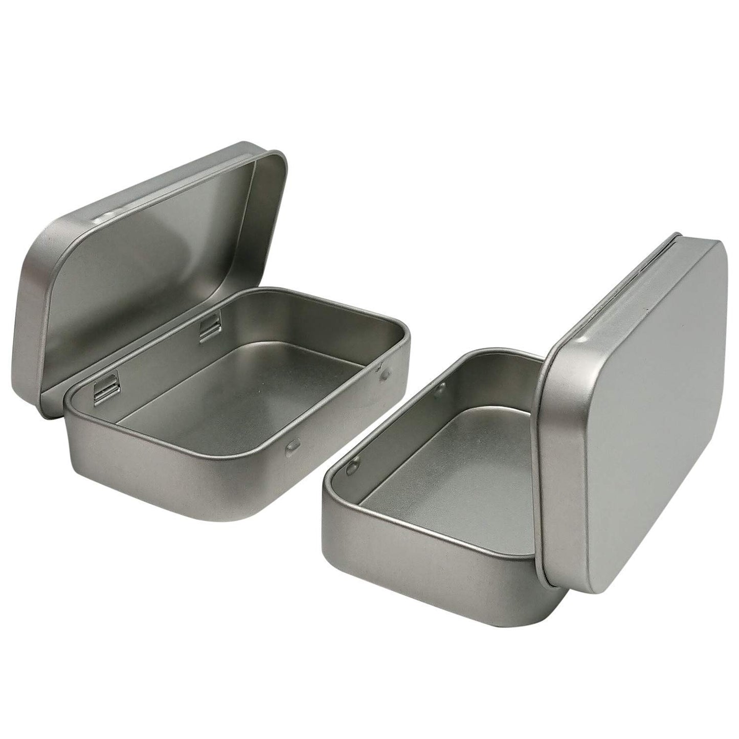 Hulless 6 Pcs Metal Hinged Tin Box Container Mini Portable Small Storage Container Kit with Lid for Home Storage 3.7x2.3x0.8 Inch, Silver