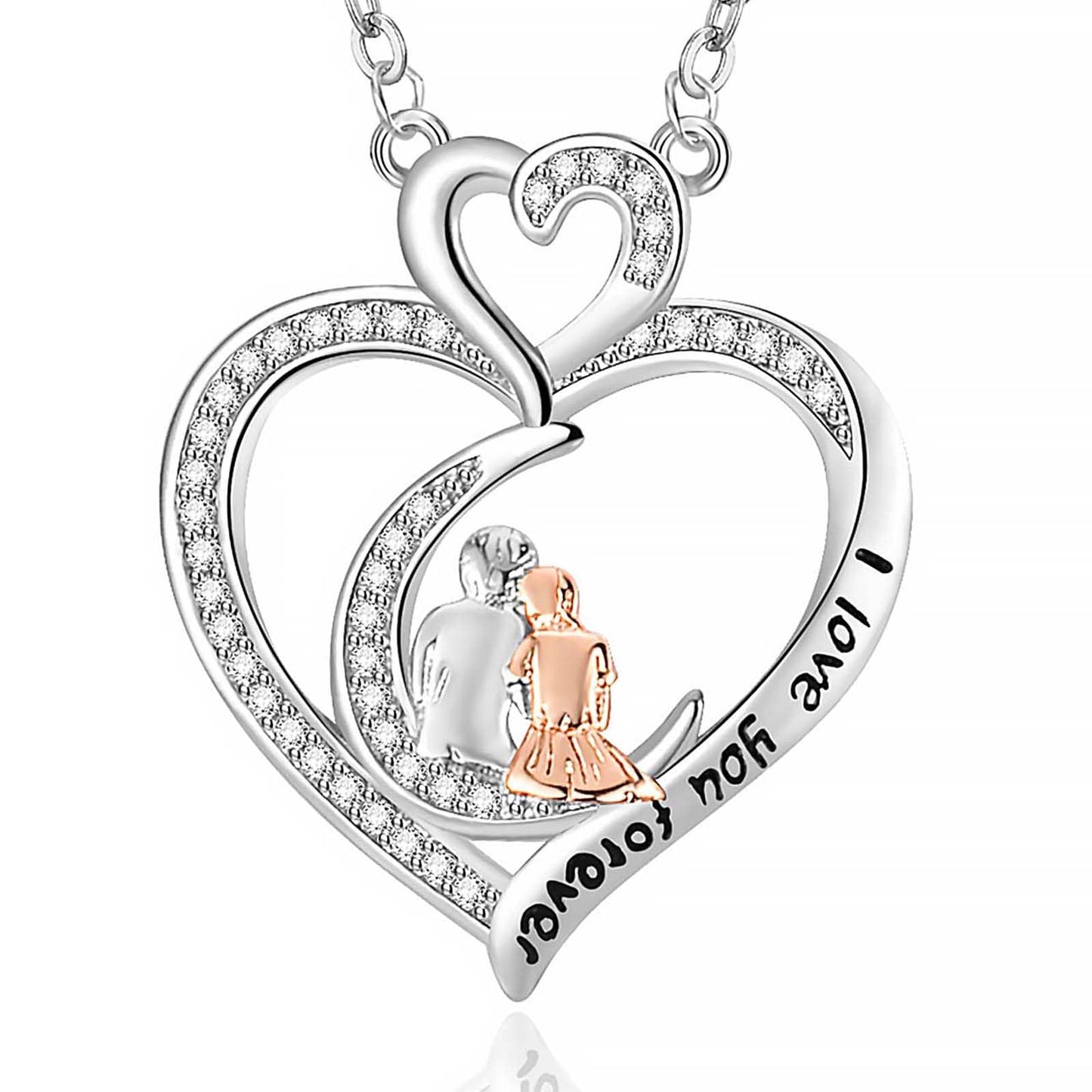 GemJelry Mothers Necklace Gifts for Mom from Daughter Son, I Love You Mom Necklace Heart Pendant Rhinestone Jewelry with Box Birthday Mothers Day Gifts for Women