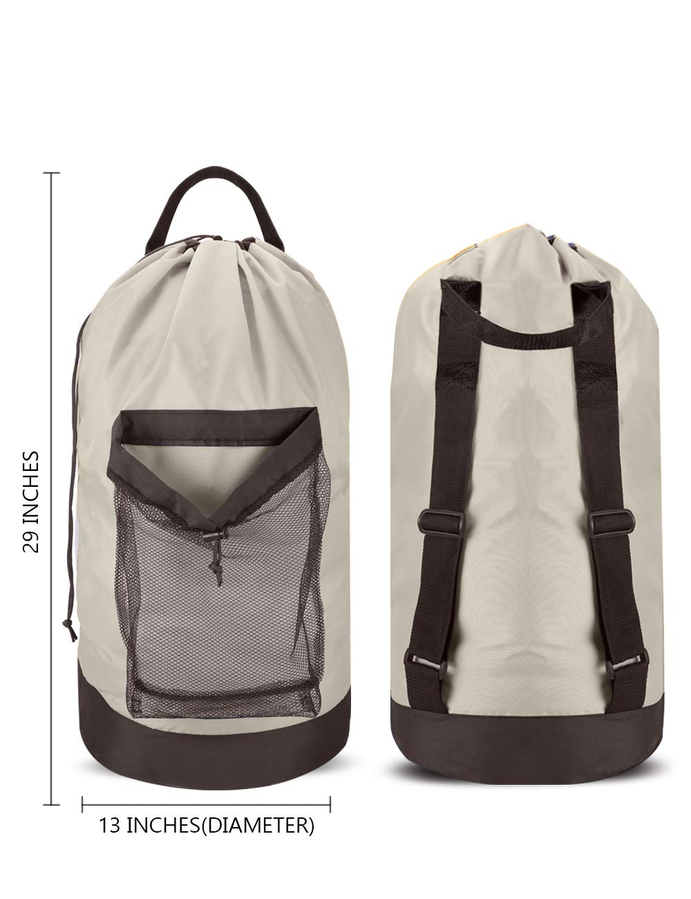 Backpack Laundry Bag, 115L Large Hamper with Shoulder Straps, Drawstring Closure, Mesh Pocket, Khaki