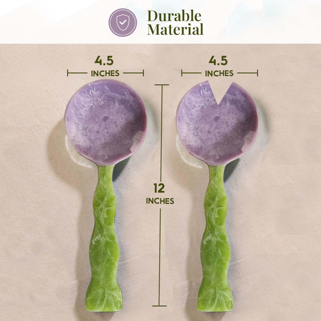 Lavender & Sage Resin Salad Servers | Set of 2 (12") Resin Serving Spoons for Salad & Serving | Durable, Stardy Kitchen Essentials | Kitchen Décor, Housewarming Gifts, Valentine Gift