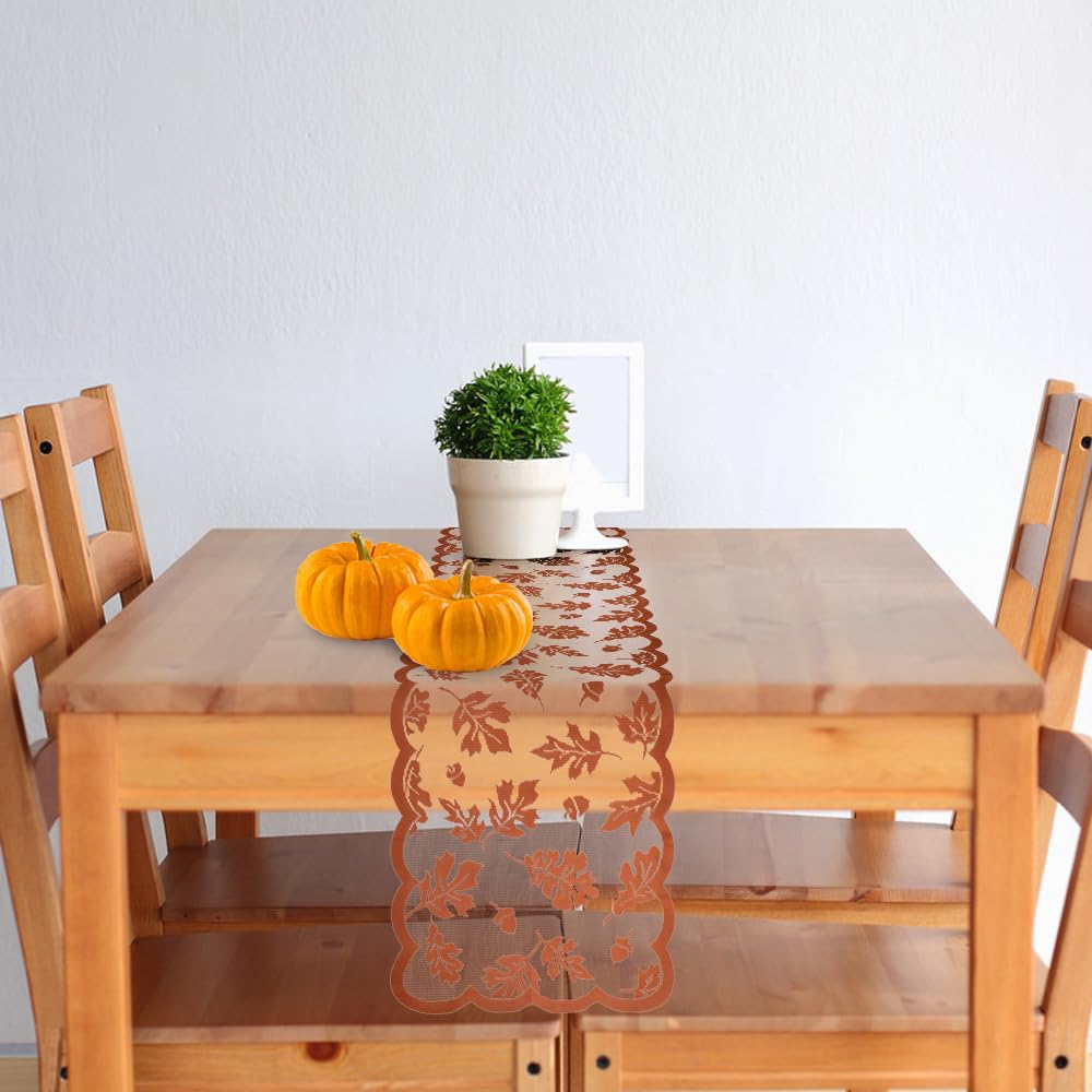 2 PCS Fall Table Runner, Lace Maple Leaf Table Runner, Autumn Thanksgiving Table Decor for Farmhouse Holiday Home Table Party Decoration - 13x72in