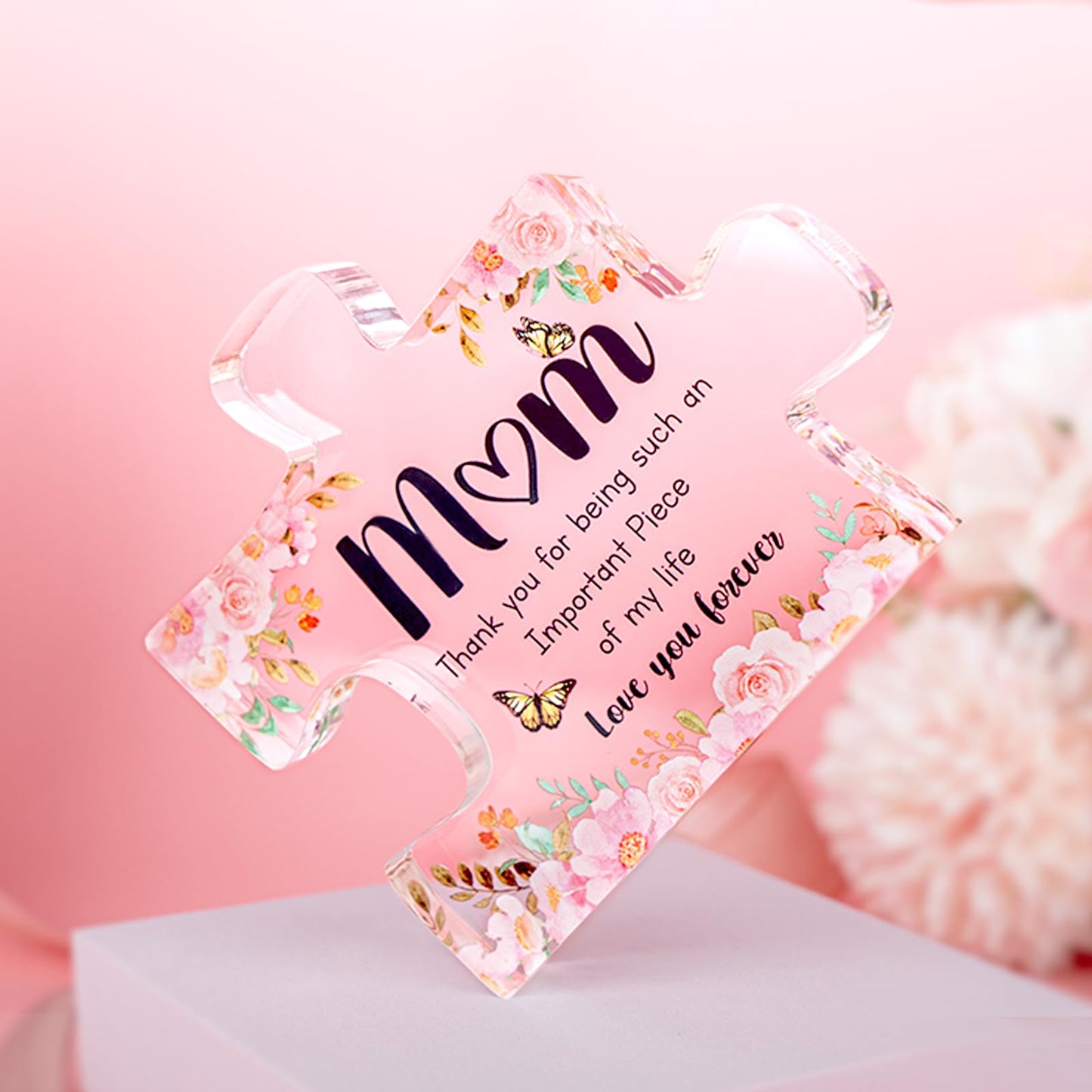 Mothers Day Gifts for Mom - Delicate Mom Birthday Gifts from Daughter Son - Engraved Acrylic Block Puzzle Piece 3.9 x 3.3 inch - Mothers Day Christmas Birthday Gifts for Mom, Ideas