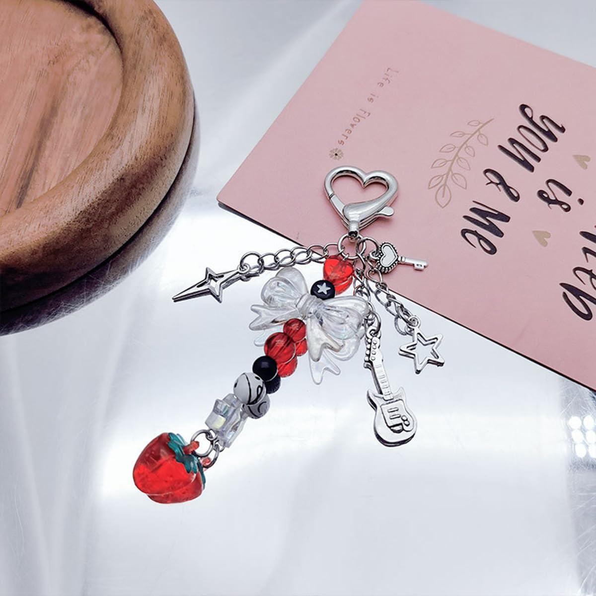 AGEN KGEN Aesthetic Y2K keychains Cute Butterfly Star Strawberry Bear Guitar Keychains for Women Keychain Charms Bag Purse Phone Charms Pendant Gifts (4x Exquisite Sets)