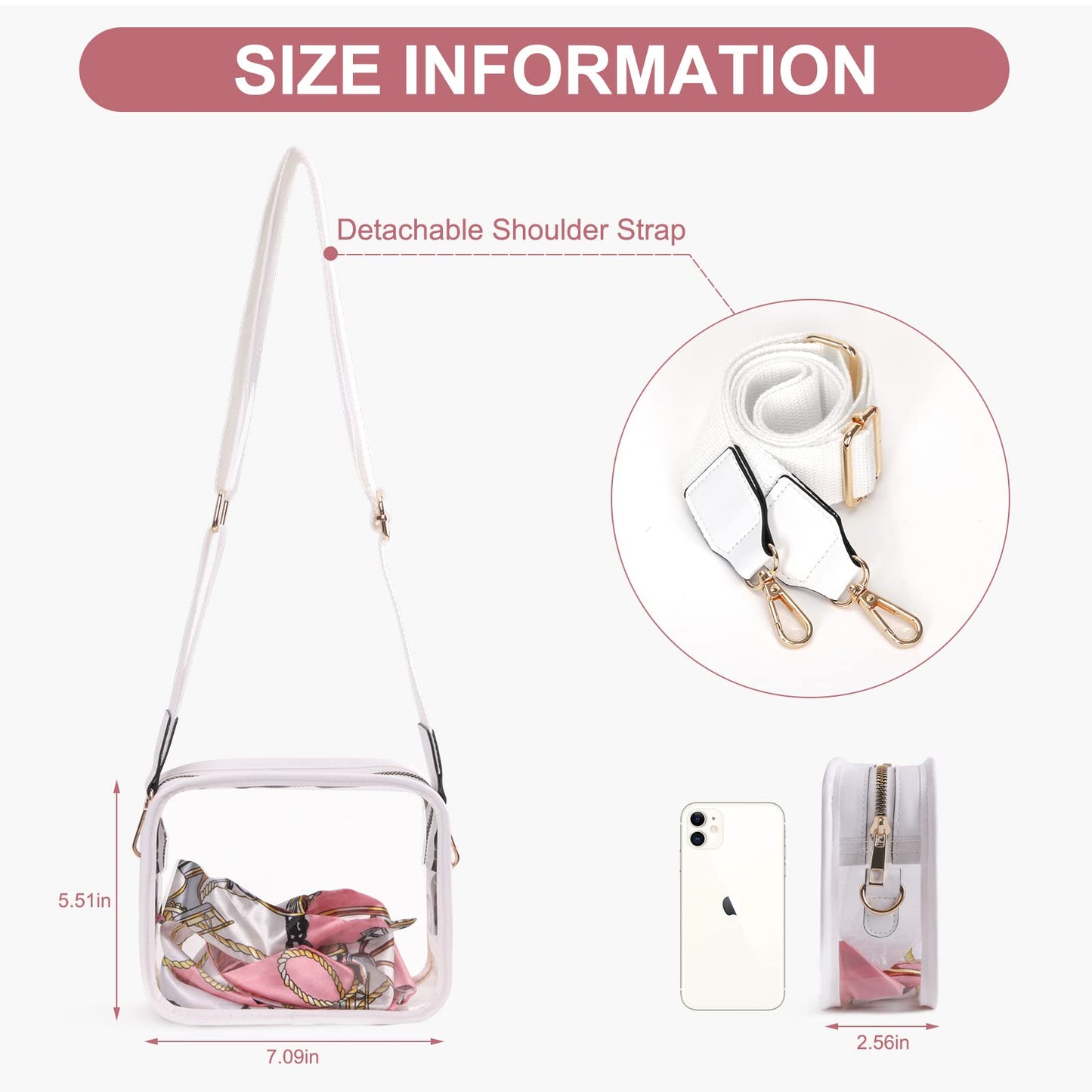 Juoxeepy Clear Bag Stadium Approved Purse Concert Crossbody Sports Events PVC Shoulder Clutch