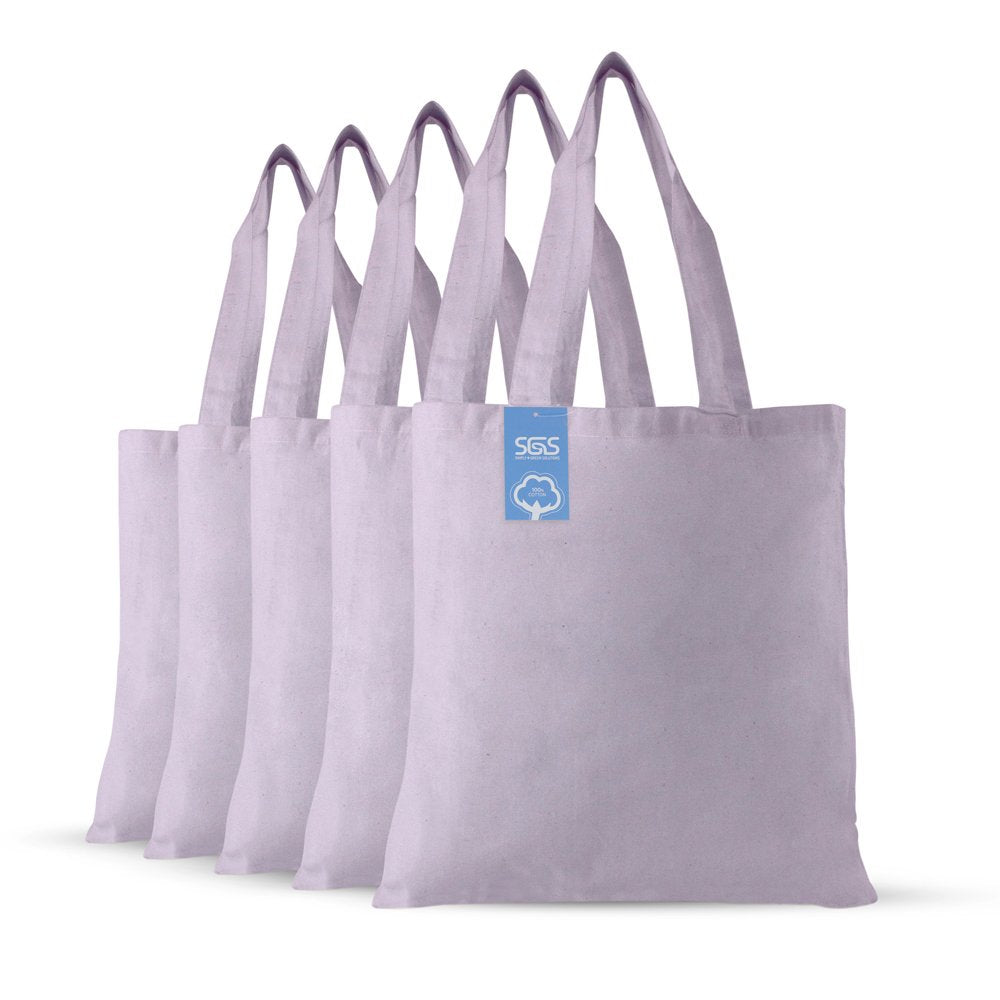 Simply Green Solutions Reusable Cotton Cloth Grocery Craft Bag, 15 x 16 Reusable Tote with Handle, Pack of 5, Lavender
