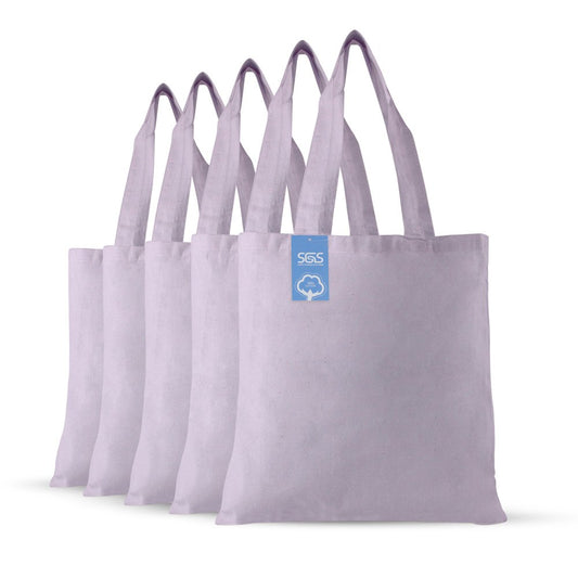Simply Green Solutions Reusable Cotton Cloth Grocery Craft Bag, 15 x 16 Reusable Tote with Handle, Pack of 5, Lavender
