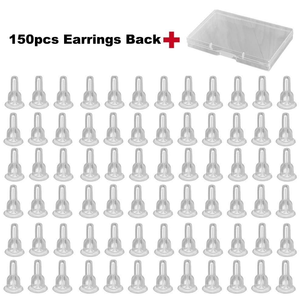 Clear Silicone Earring Backs - 150 Pcs / 75 Pairs Hypoallergenic Secure Push-Back Earring Stoppers for Stud Earrings, 10x6mm Full-Cover Studs Dust-Proof…