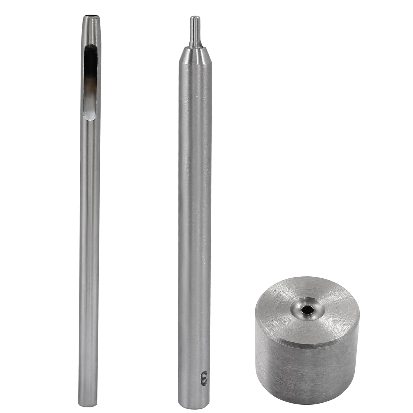 Litoexpe Eyelet Hole Punch Die Tool, 3mm Grommet Setter Hollow Punch (Includes Base & Ram) for Leather Craft Clothing Handbag Fabric Curtain DIY