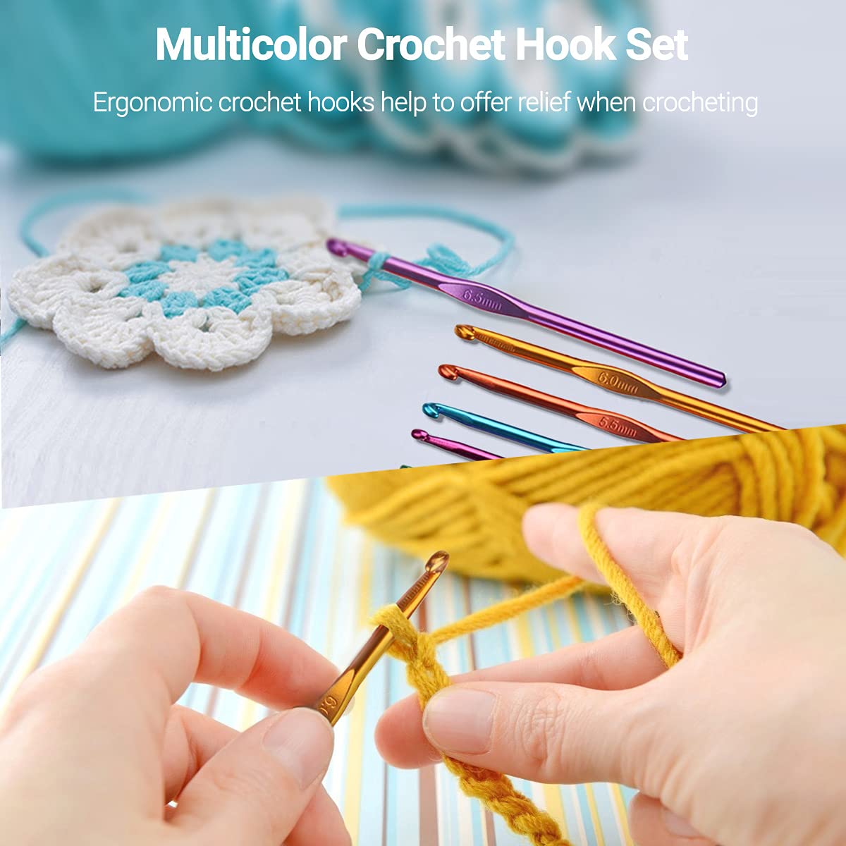 URWOOW 100 Pcs Crochet Hook Set with Yarn Knitting Needles Sewing Tools Full Set Knit Gauge Scissors Stitch Holders Household Tool Kit