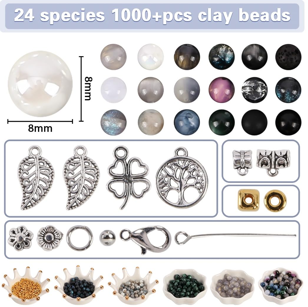 Glass Beads for Jewelry Making, 18 Colors Glass Beads for Bracelets Making kit Including 2-8mm Bead spacers/Lava Beads/Stone Rock DIY Jewelry Making Supplies for Adults (Thanksgiving, Christmas)