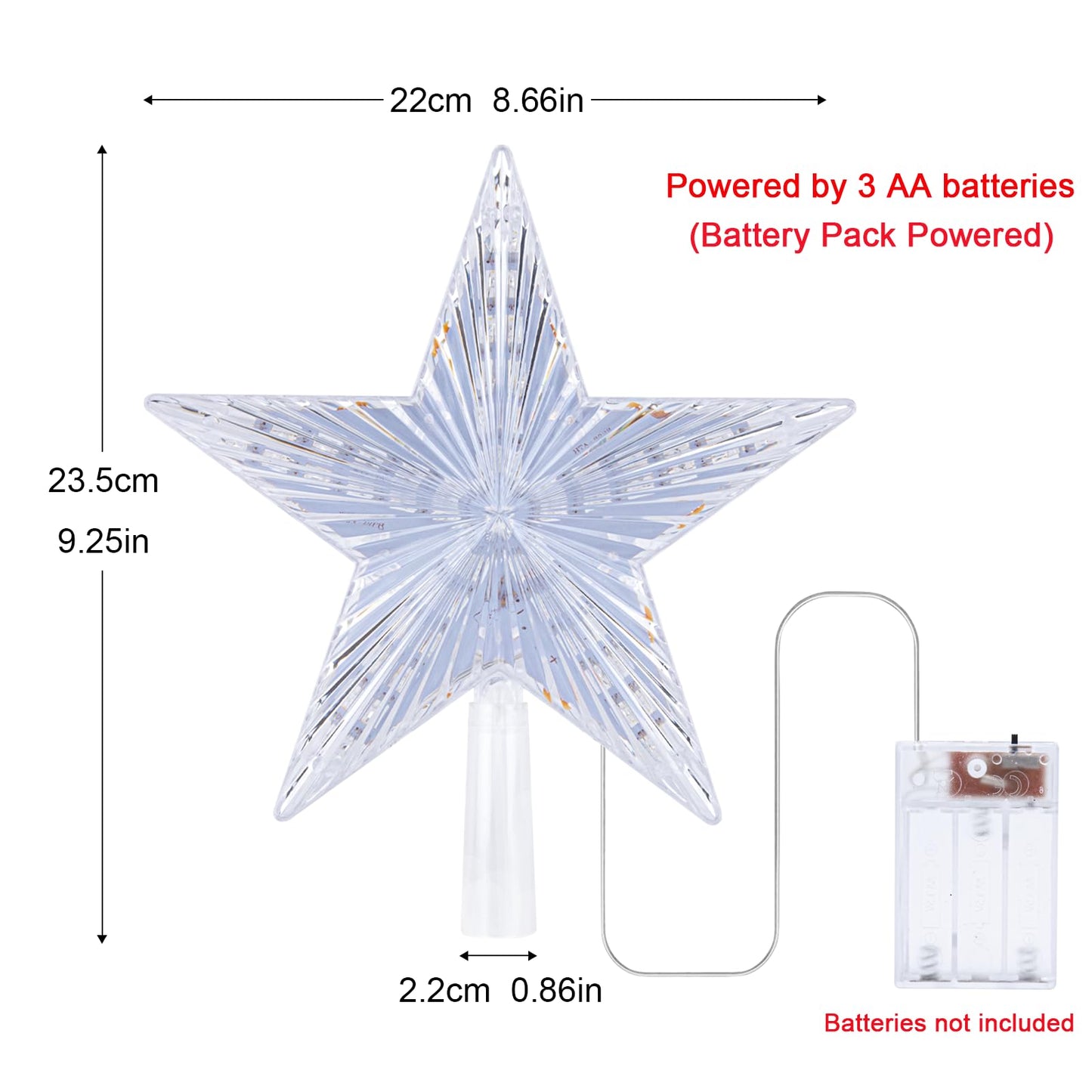 Christmas Tree Topper Star Warm White Light Christmas Tree Decor for Christmas Holiday Home Fit for General Size Xmas Tree, 8.7 Inch