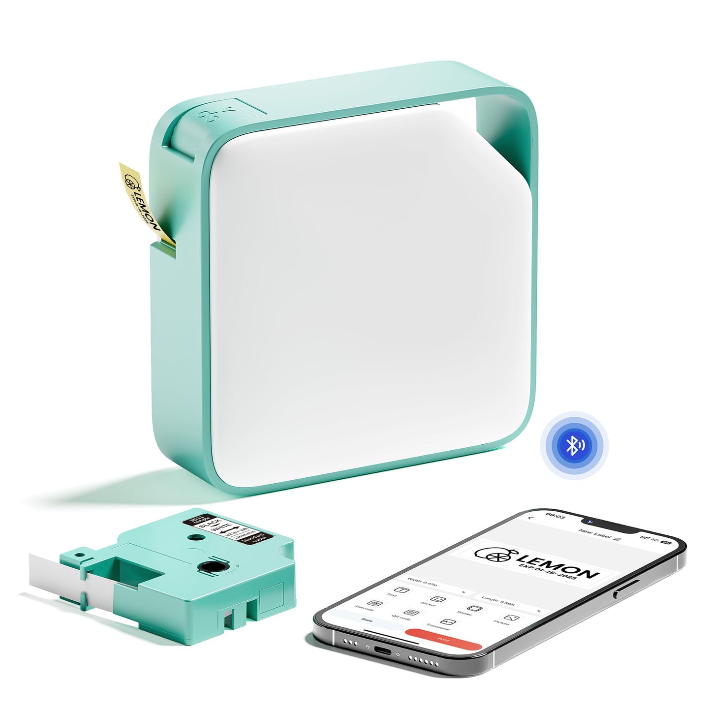 Vixic Label Maker, D1600 Label Maker Machine with-Tape, Bluetooth Handheld Label Makers Portable, Easy Labeler Machine with Multiple Template Icon Font for School Home Office Organization, Inkless