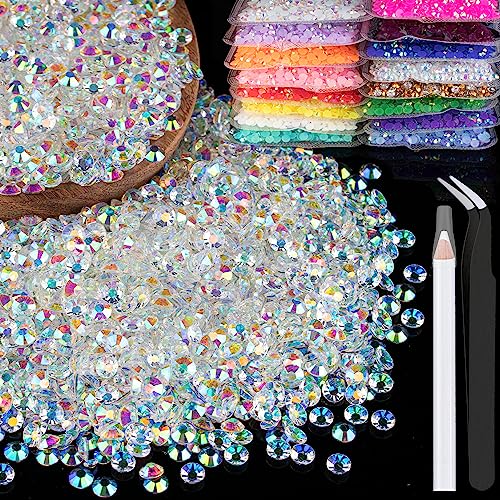 4000pcs 4mm Resin Rhinestones Bulk, Transparent AB Flatback Round Jelly Rhinestones Bedazzling Non Hotfix Crystal Gems Large Quantity Wholesale for DIY Crafts Clothes Tumblers Face Makeup Manicure