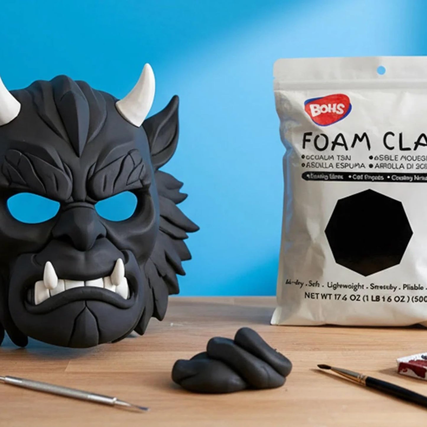 BOHS Black Modeling Foam Clay - 1.1 Lbs, Air Dry,Crack-Free,Non-staining -for Figures & Sculptures,Cosplay, Kids Education, Slime Add-ins, 500g